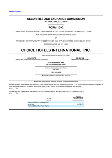 Miniature Choice Hotels International 10-Q Rapport trimestriel  