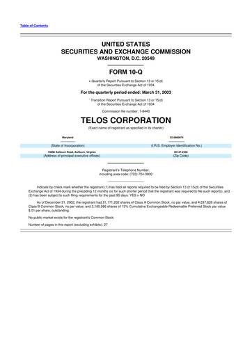 Thumbnail Telos 10-Q Quarterly Report FY 