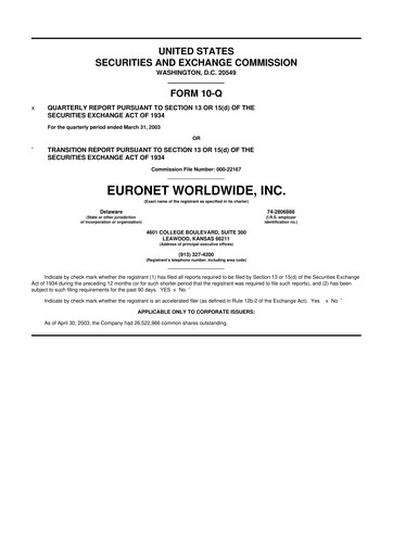 Thumbnail Euronet Worldwide
 10-Q Quarterly Report FY 