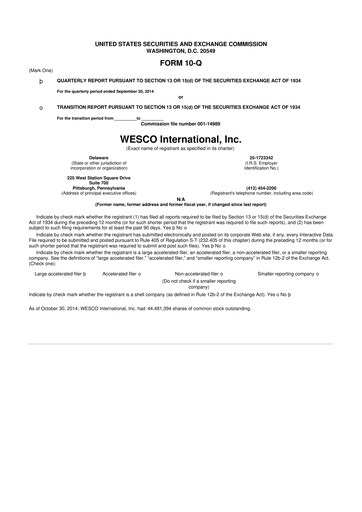 Vorschaubild WESCO International
 10-Q Quartalsbericht 2014 