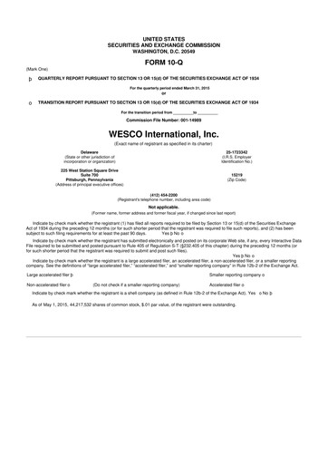 Vorschaubild WESCO International
 10-Q Quartalsbericht 2015 