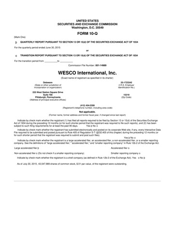 Vorschaubild WESCO International
 10-Q Quartalsbericht 2015 