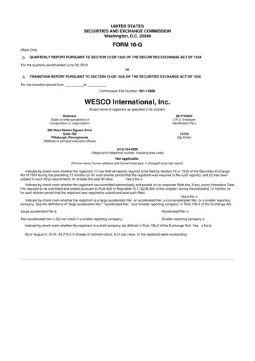 Vorschaubild WESCO International
 10-Q Quartalsbericht 2016 