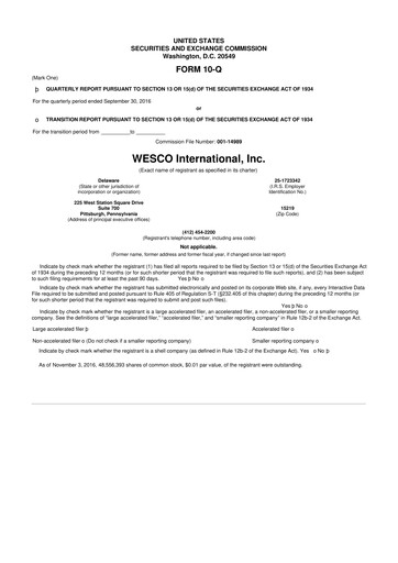 Vorschaubild WESCO International
 10-Q Quartalsbericht 2016 