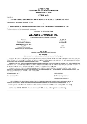 Vorschaubild WESCO International
 10-Q Quartalsbericht 2018 