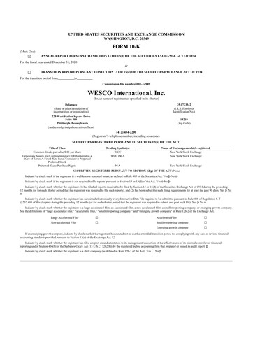Vorschaubild WESCO International
 10-K Jahresbericht 2020
