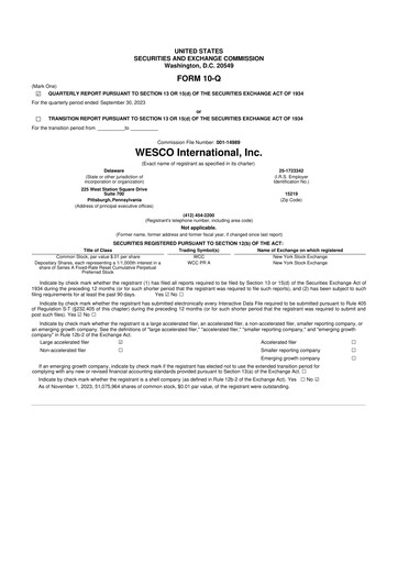 Vorschaubild WESCO International
 10-Q Quartalsbericht 2023 