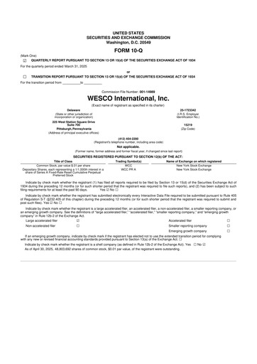 Vorschaubild WESCO International
 10-Q Quartalsbericht 2025 