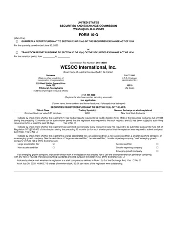 Vorschaubild WESCO International
 10-Q Quartalsbericht 2025 