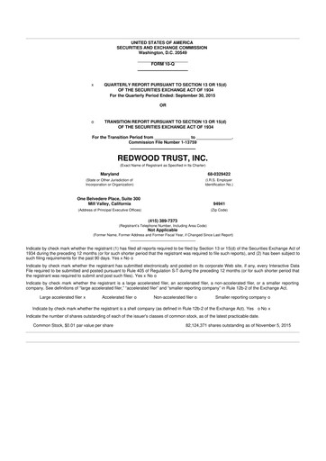 Vorschaubild Redwood Trust 10-Q Quartalsbericht 2015 