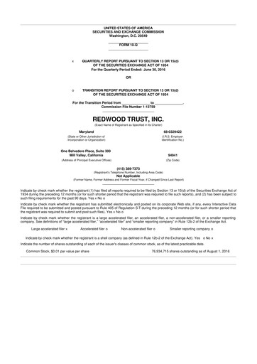 Vorschaubild Redwood Trust 10-Q Quartalsbericht 2016 
