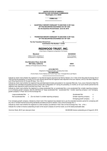 Vorschaubild Redwood Trust 10-Q Quartalsbericht 2018 