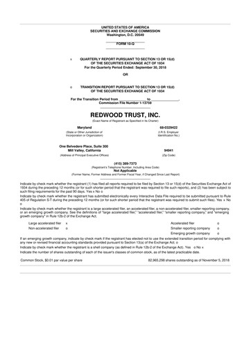 Vorschaubild Redwood Trust 10-Q Quartalsbericht 2018 