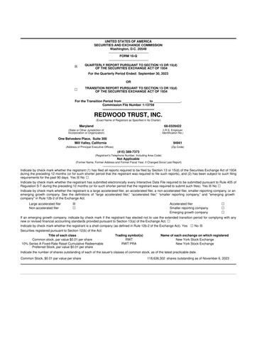 Vorschaubild Redwood Trust 10-Q Quartalsbericht 2023 