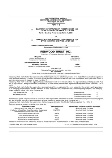 Thumbnail Redwood Trust 10-Q Quarterly Report FY 