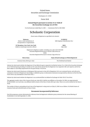 Thumbnail Scholastic 10-K Annual Report 