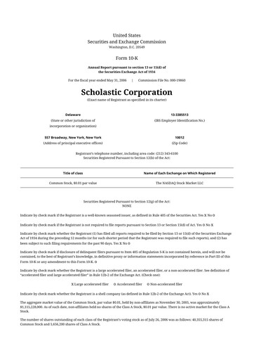 Thumbnail Scholastic 10-K Annual Report 