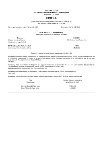 Thumbnail Scholastic 10-Q Quarterly Report FY 