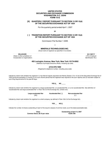 Thumbnail Minerals Technologies 10-Q Quarterly Report FY 