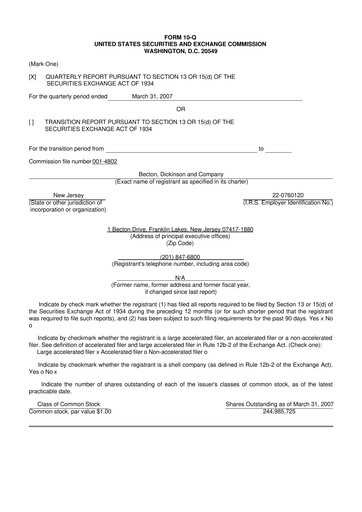 Thumbnail Becton Dickinson 10-Q Quarterly Report FY 