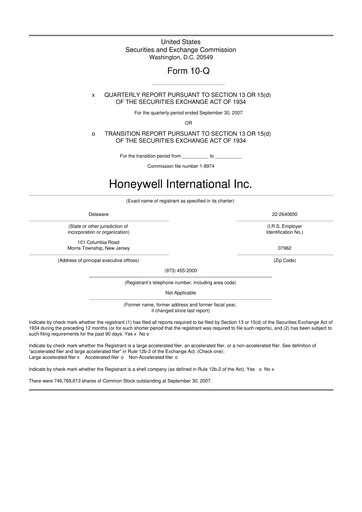 Thumbnail Honeywell 10-Q Quarterly Report FY 