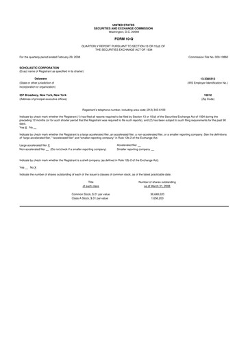 Thumbnail Scholastic 10-Q Quarterly Report FY 