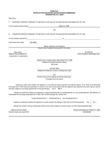 Thumbnail Becton Dickinson 10-Q Quarterly Report FY 