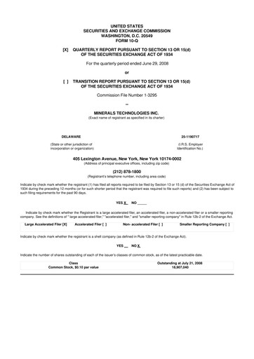 Thumbnail Minerals Technologies 10-Q Quarterly Report FY 