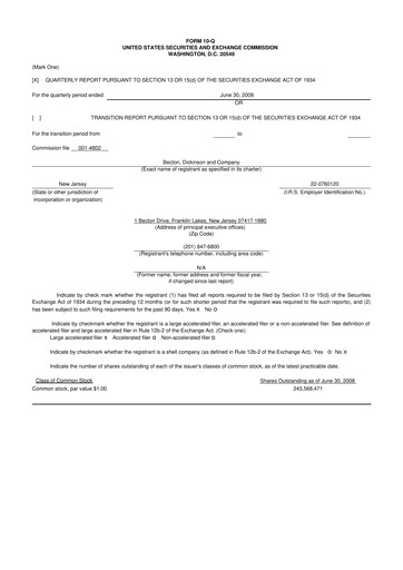 Thumbnail Becton Dickinson 10-Q Quarterly Report FY 