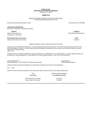 Thumbnail Scholastic 10-Q Quarterly Report FY 