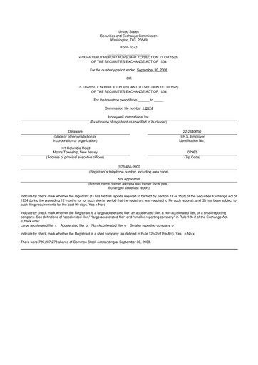 Thumbnail Honeywell 10-Q Quarterly Report FY 