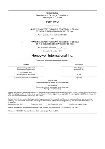 Thumbnail Honeywell 10-Q Quarterly Report FY 