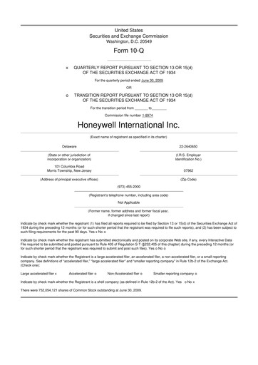 Thumbnail Honeywell 10-Q Quarterly Report FY 