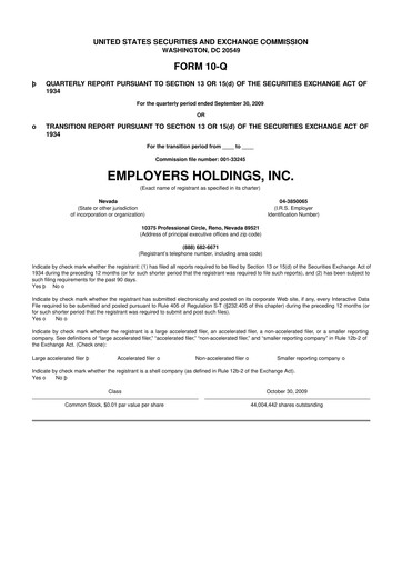 Vorschaubild Employers Holdings 10-Q Quartalsbericht  