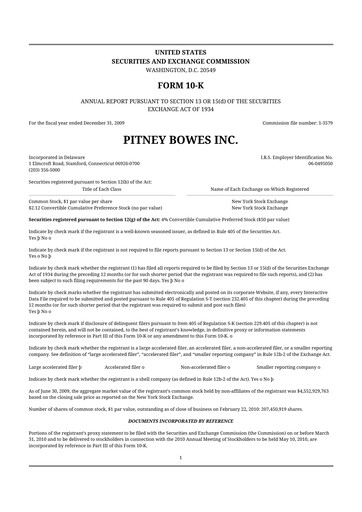 Miniature Pitney Bowes 10-K Rapport annuel 