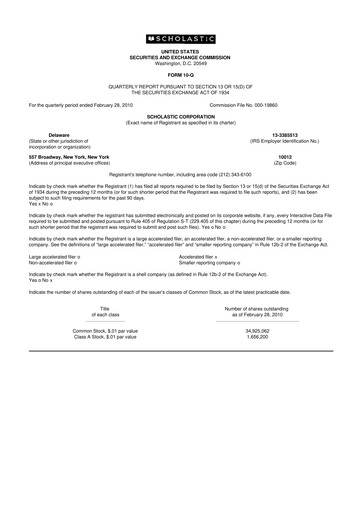 Thumbnail Scholastic 10-Q Quarterly Report FY 