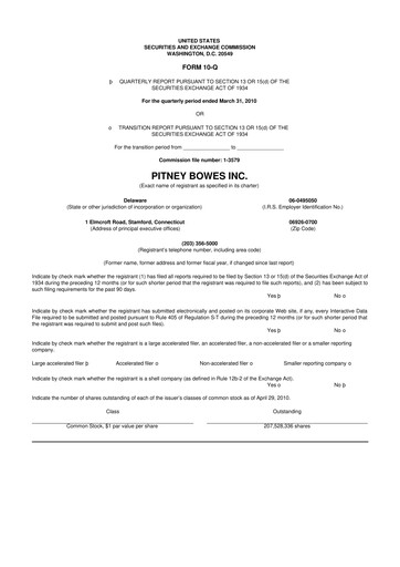 Miniature Pitney Bowes 10-Q Rapport trimestriel 2010 