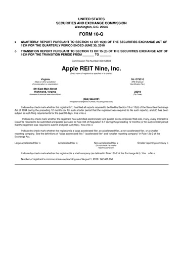 Thumbnail Apple Hospitality REIT
 10-Q Quarterly Report FY 