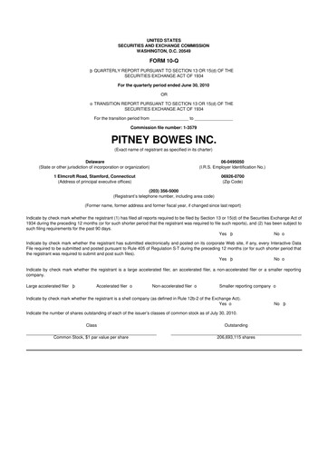 Miniature Pitney Bowes 10-Q Rapport trimestriel 2010 