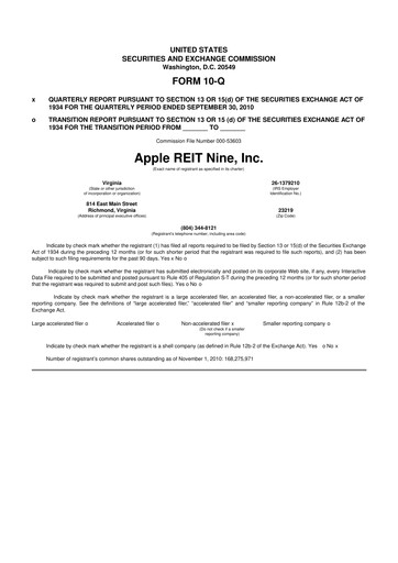 Thumbnail Apple Hospitality REIT
 10-Q Quarterly Report FY 