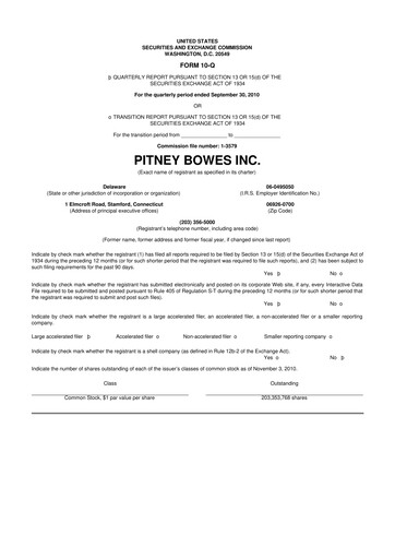 Miniature Pitney Bowes 10-Q Rapport trimestriel 2010 