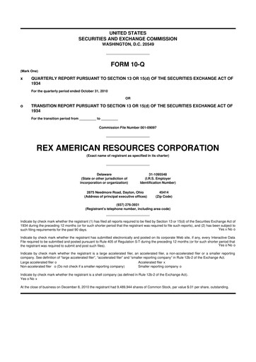 Thumbnail REX American Resources
 10-Q Quarterly Report FY 