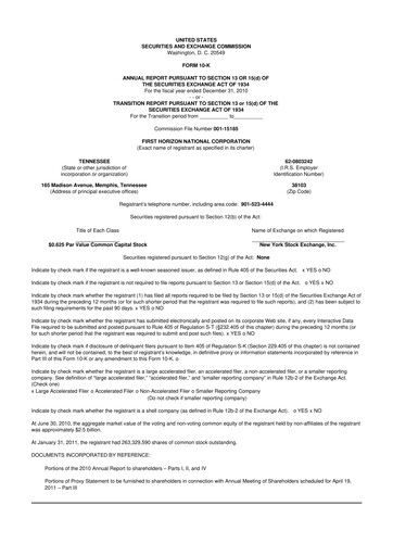 Vorschaubild First Horizon Corporation 10-K Jahresbericht 2010