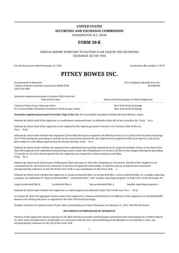 Miniature Pitney Bowes 10-K Rapport annuel 2010