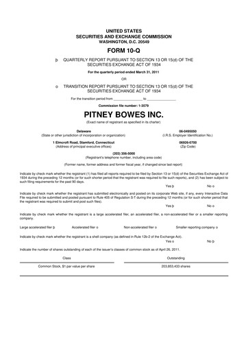 Miniature Pitney Bowes 10-Q Rapport trimestriel 2011 