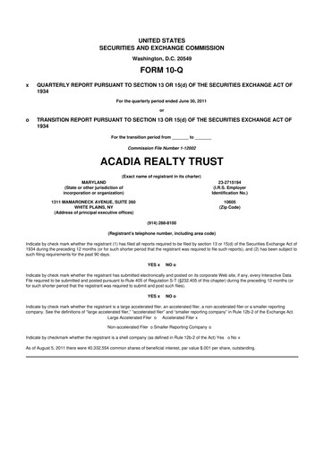 Thumbnail Acadia Realty Trust
 10-Q Quarterly Report FY2011 