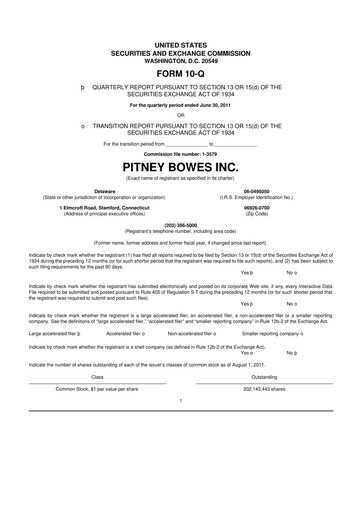 Miniature Pitney Bowes 10-Q Rapport trimestriel 2011 