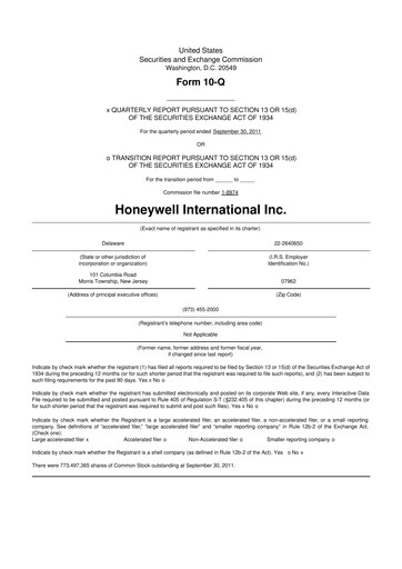 Thumbnail Honeywell 10-Q Quarterly Report FY2011 