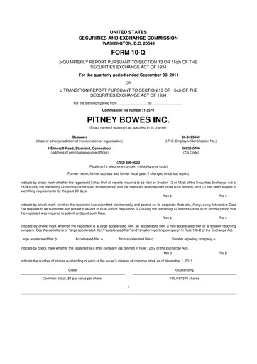 Miniature Pitney Bowes 10-Q Rapport trimestriel 2011 