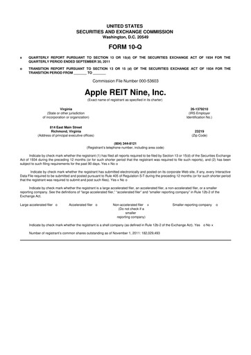 Thumbnail Apple Hospitality REIT
 10-Q Quarterly Report FY2011 